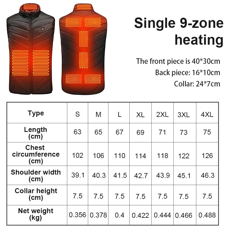 Heated Vest Unisex USB Powered with 10000mAh Battery Pack