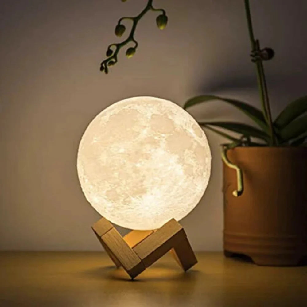 Moon Lamp White 3D Printed Lunar Surface Night Light in Four Sizes