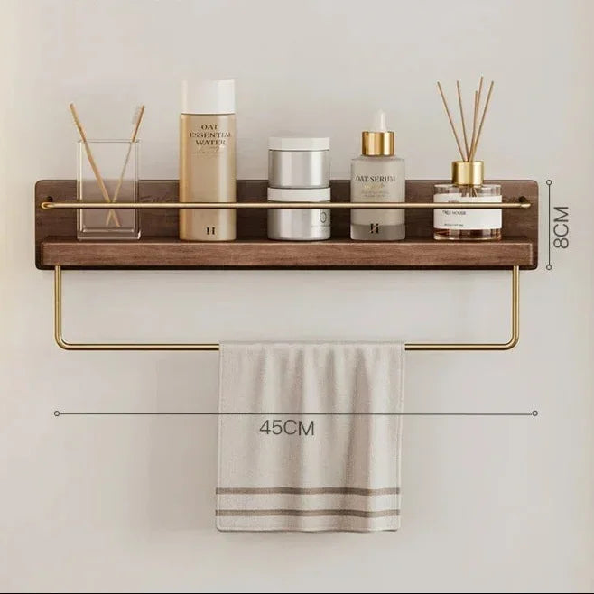 Bamboo Bathroom Shelf Wall Mounted with Metal Guard Rail