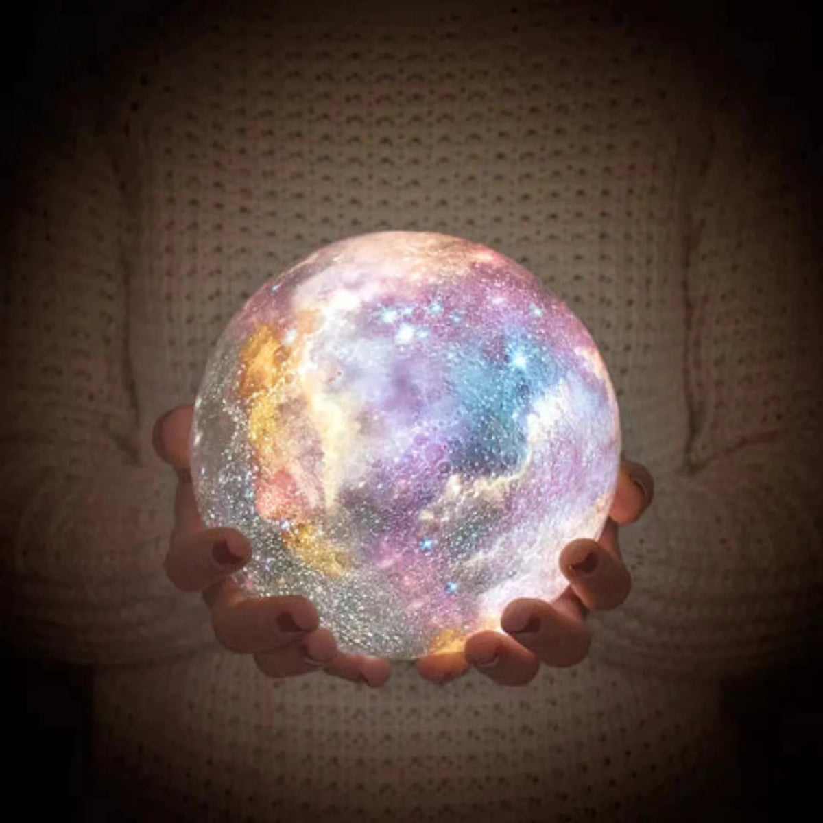 Moon Lamp 3D Printed 16 Color Touch Rechargeable Night Light with Wood Stand