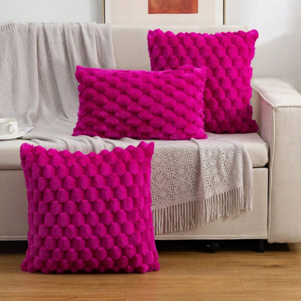 Plush Textured Throw Pillow Cover with 3D Bubble Weave