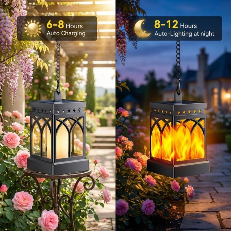 Solar Lantern Lights Outdoor IP65 Waterproof Flickering Flame for Garden Path