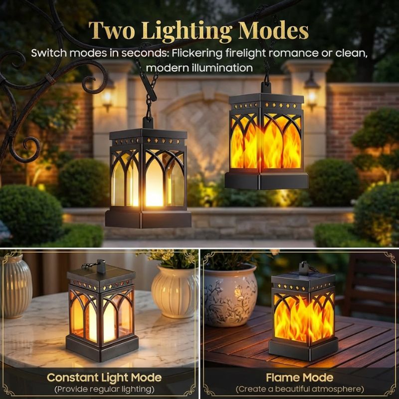 Solar Lantern Lights Outdoor IP65 Waterproof Flickering Flame for Garden Path