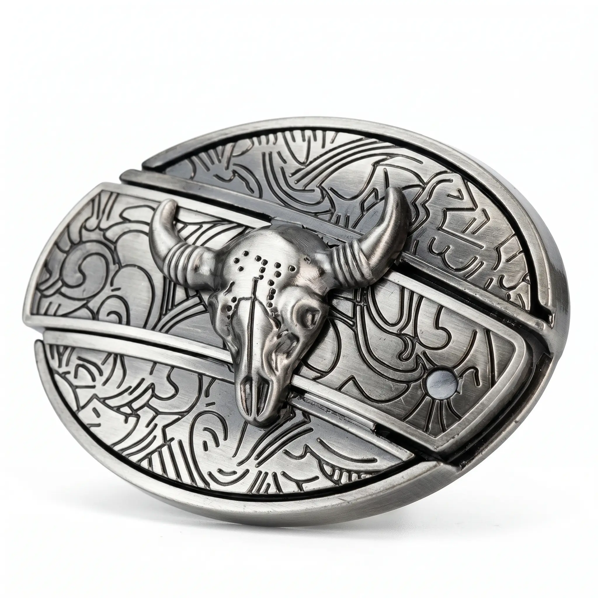 Western Belt Buckle Oval Metal Cowboy Engraved Design for Mens Belts