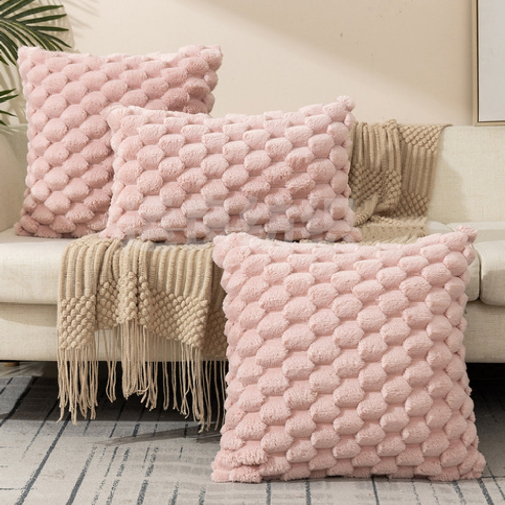 Plush Textured Throw Pillow Cover with 3D Bubble Weave