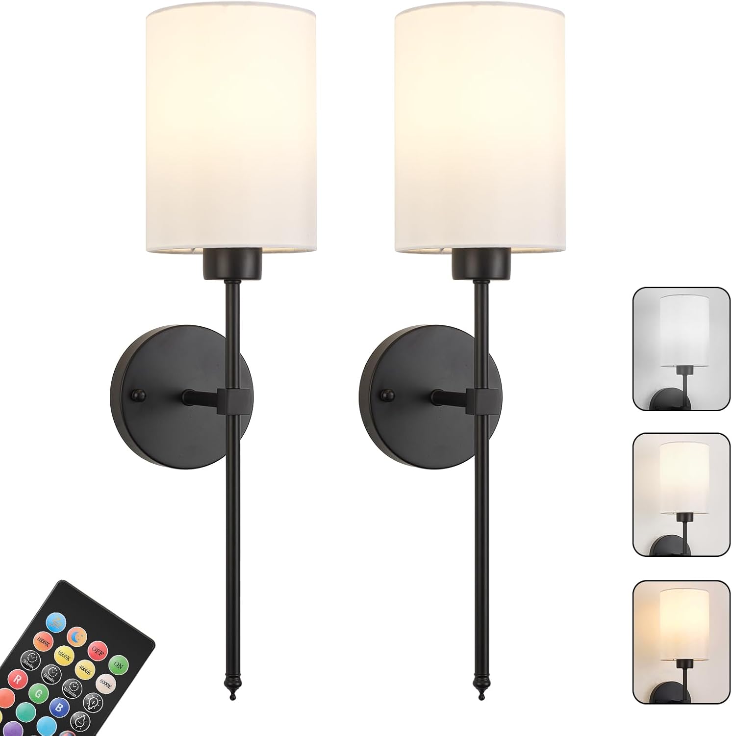 Battery Operated Wall Sconces Set of 2 Rechargeable Dimmable with Remote
