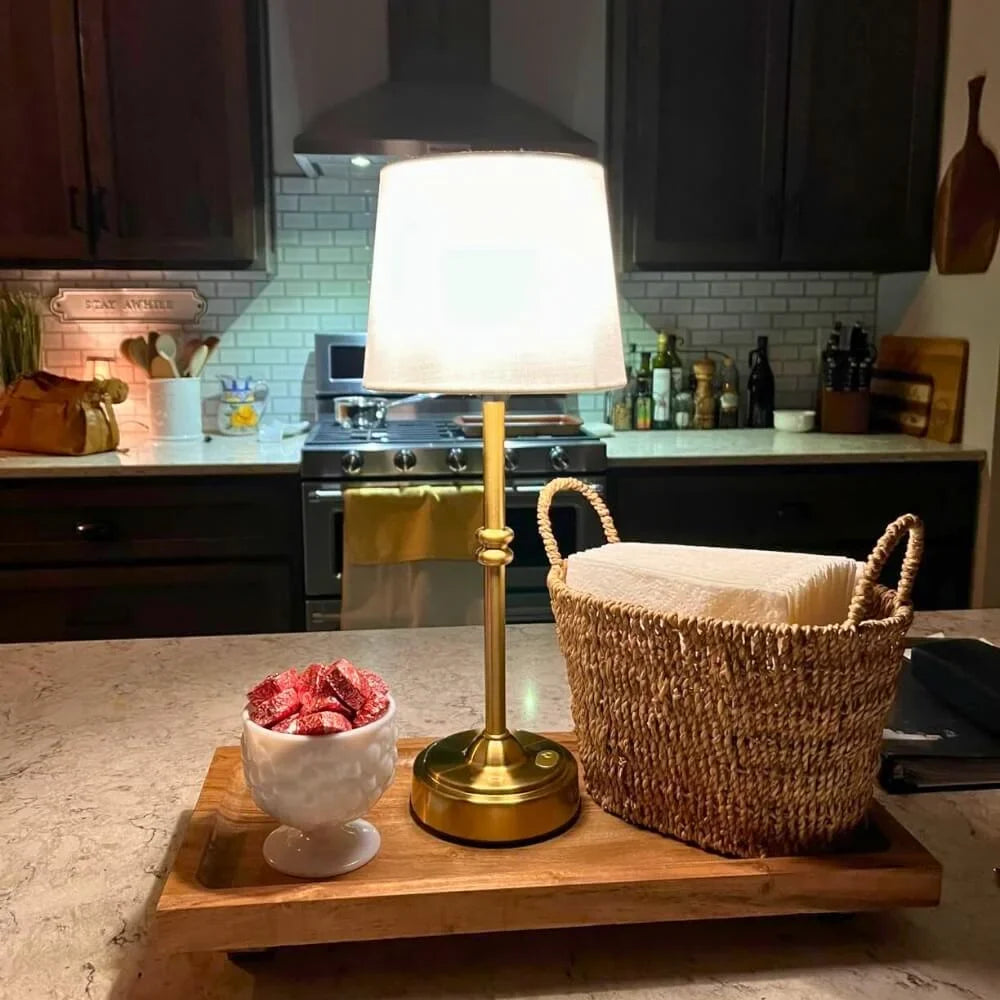 Cordless Table Lamp Fabric Shade Retro Rechargeable Dimmable for Bedside
