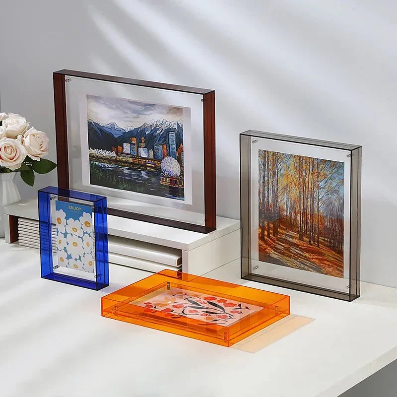Acrylic Block Picture Frame Freestanding Floating Photo Display