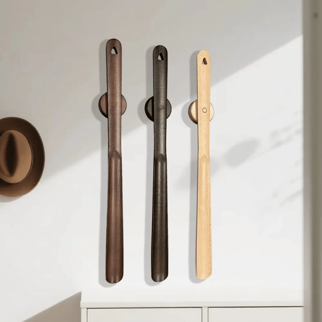 Long Handled Shoehorn Beech Wood with Magnetic Wall Mount