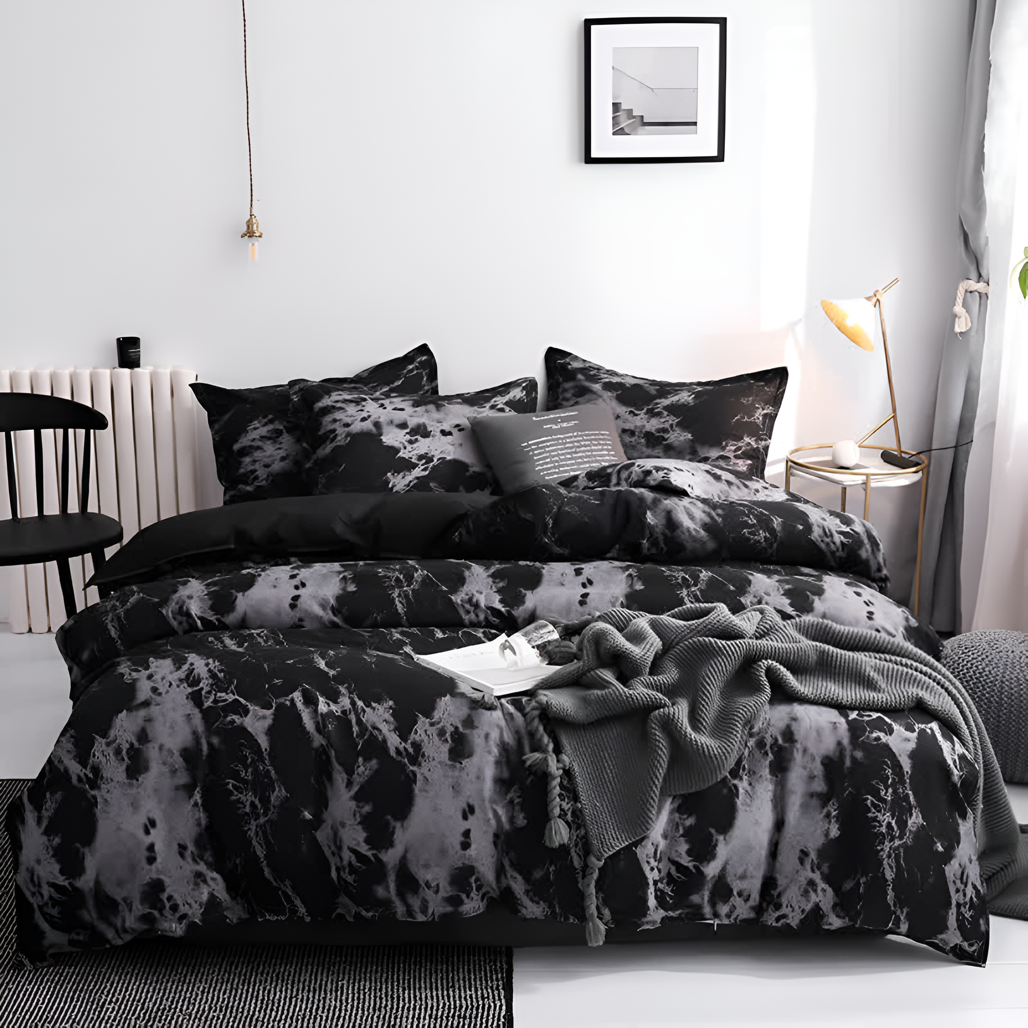 Marble Print Duvet Cover Set 3 Piece Microfiber