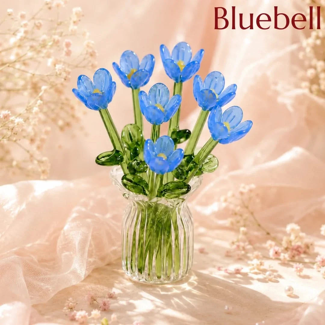 Glass Flower Bouquet with Mini Vase Handmade Set of 7