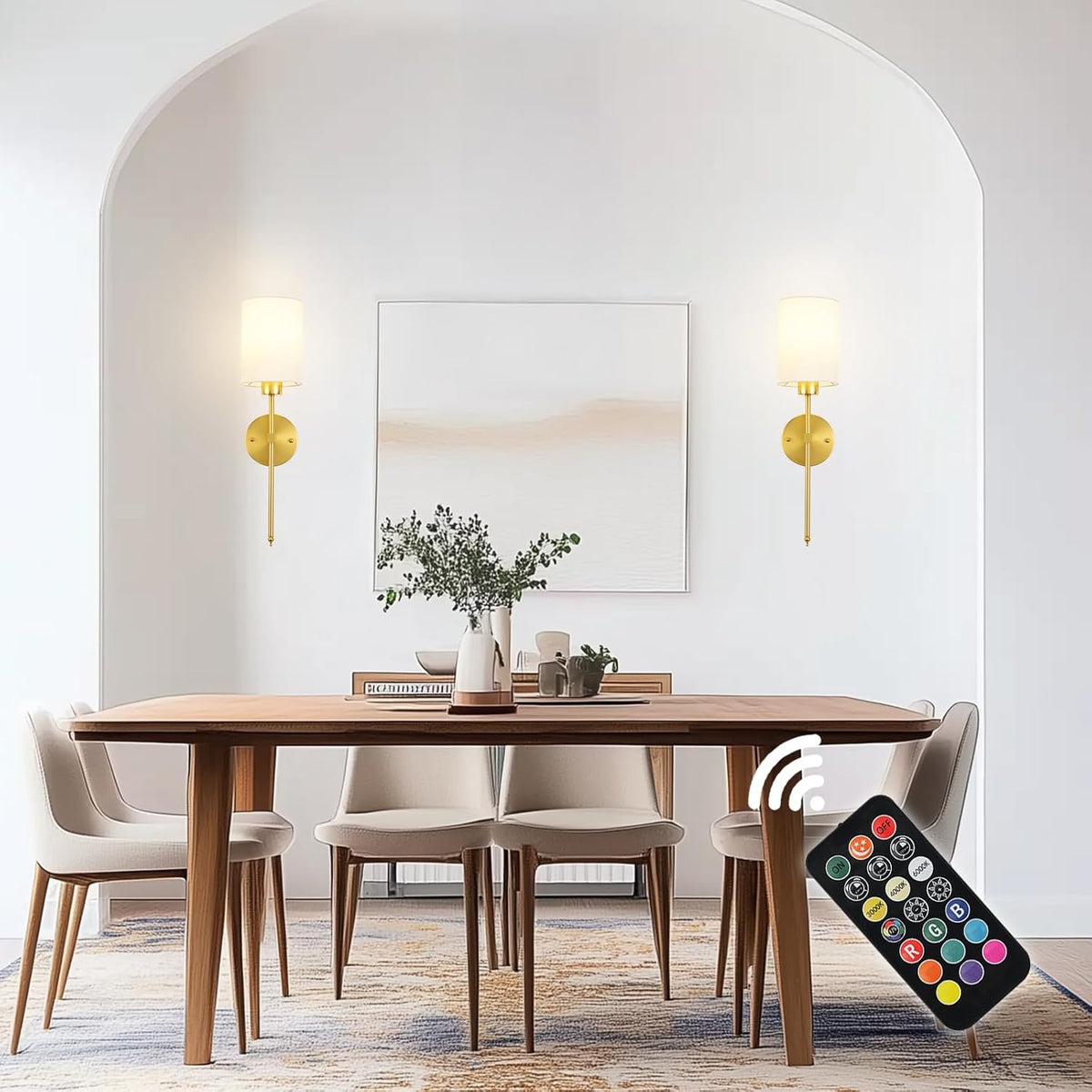 Battery Operated Wall Sconces Set of 2 Rechargeable Dimmable with Remote