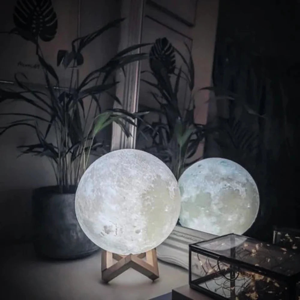 Moon Lamp White 3D Printed Lunar Surface Night Light in Four Sizes