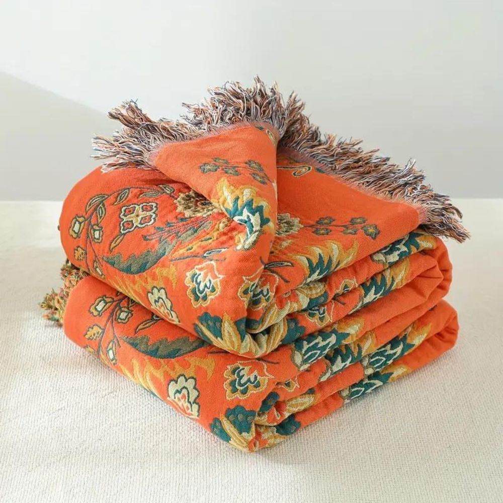 Cotton Gauze Throw Blanket Reversible Vintage Floral