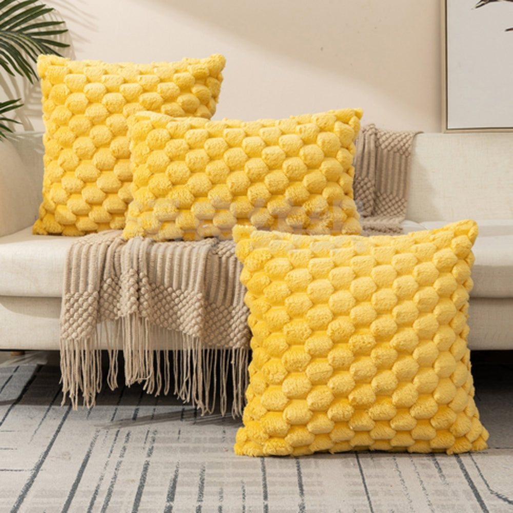 Plush Textured Throw Pillow Cover with 3D Bubble Weave