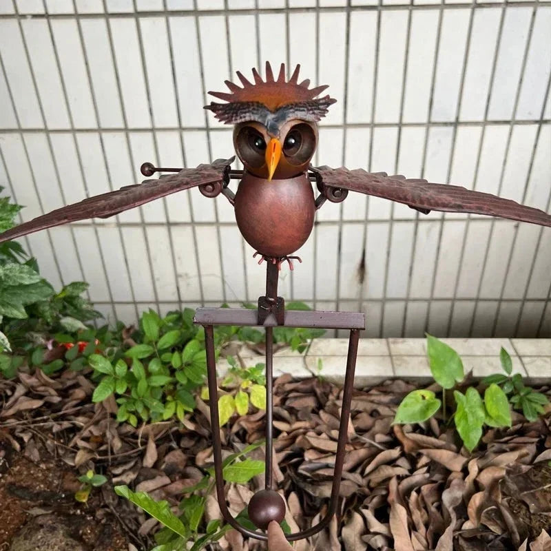 Kinetic Garden Stake Metal Bird with Flapping Wings