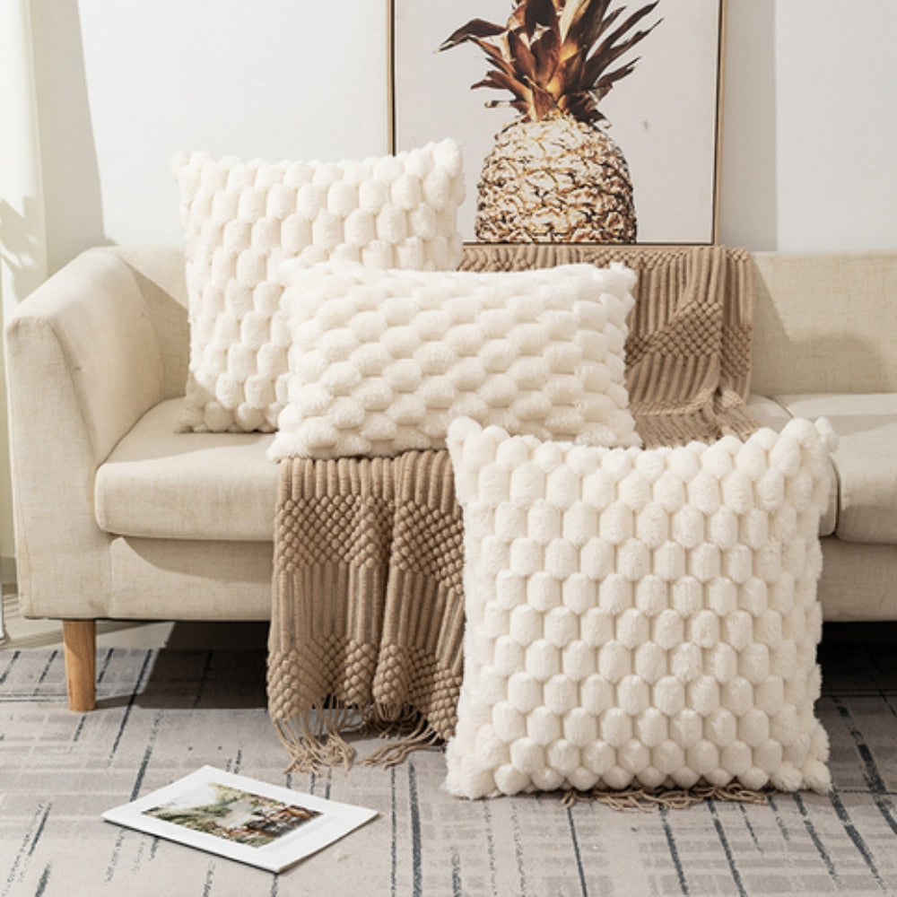 Plush Textured Throw Pillow Cover with 3D Bubble Weave