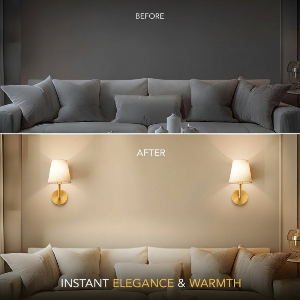 Cordless Wall Sconces Set of 2 Fabric Shade Dimmable with Remote No Wiring