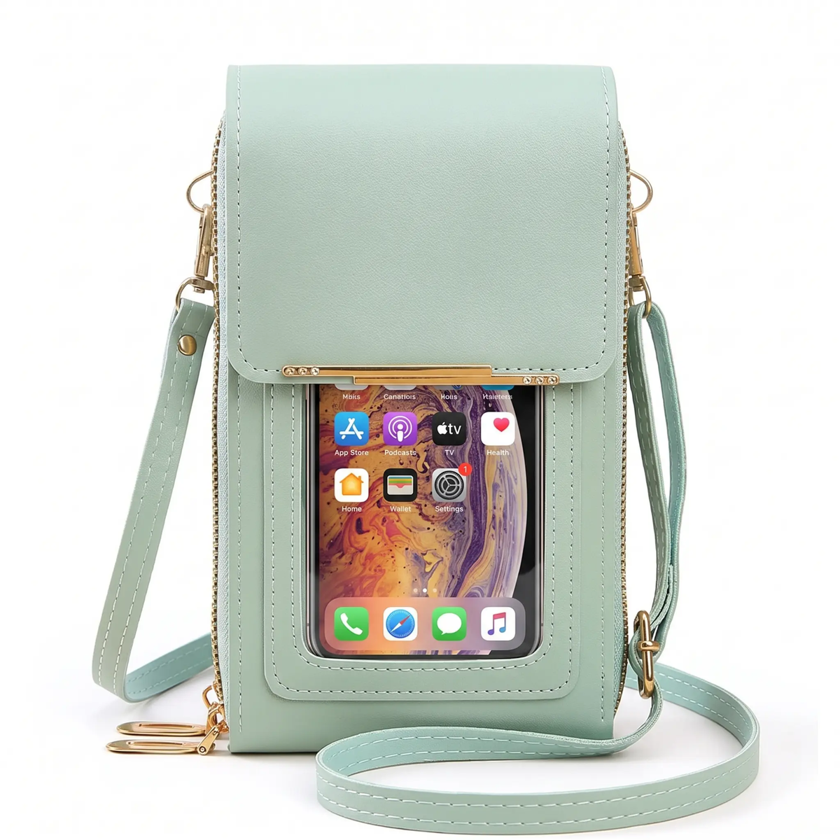 RFID Crossbody Phone Bag Anti Theft Wallet with Clear Touch Window