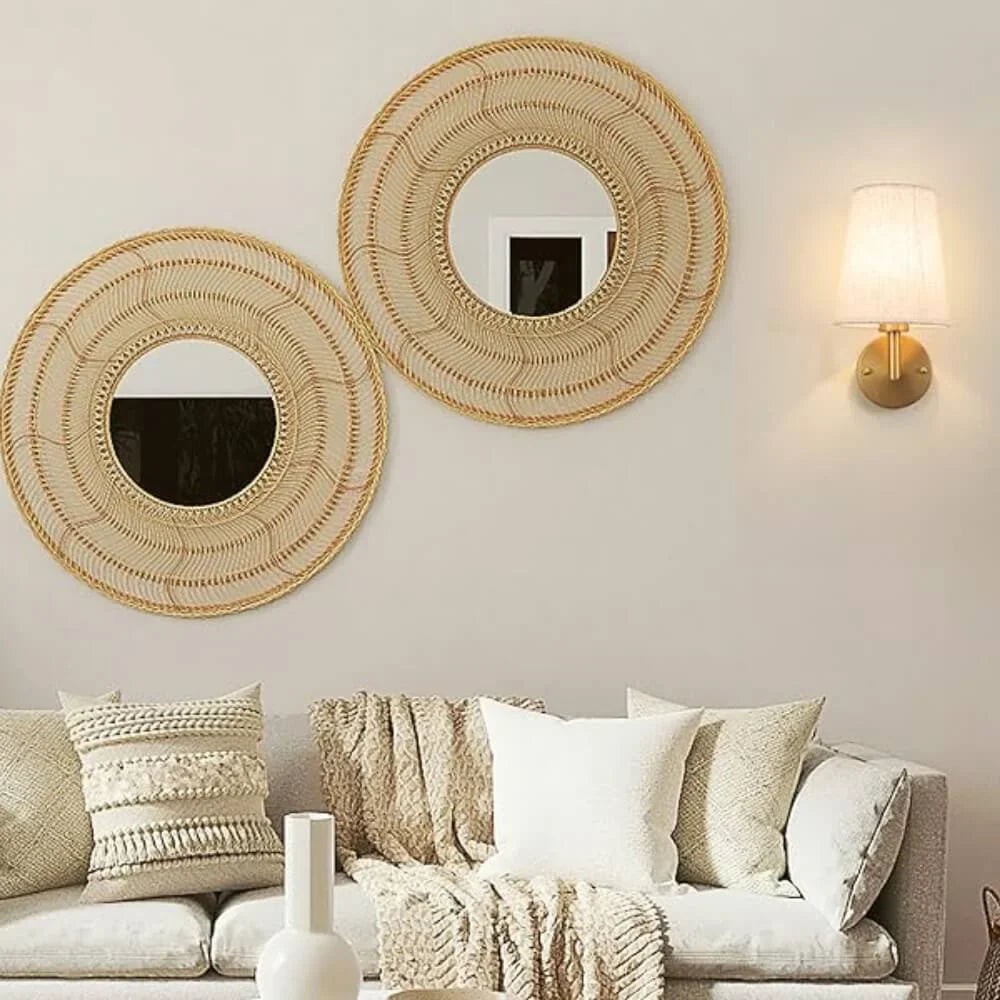 Battery Wall Sconces Set of 2 Vintage Fabric Shade Three Light Tones No Drill