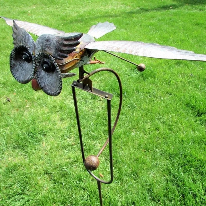 Kinetic Garden Stake Metal Bird with Flapping Wings