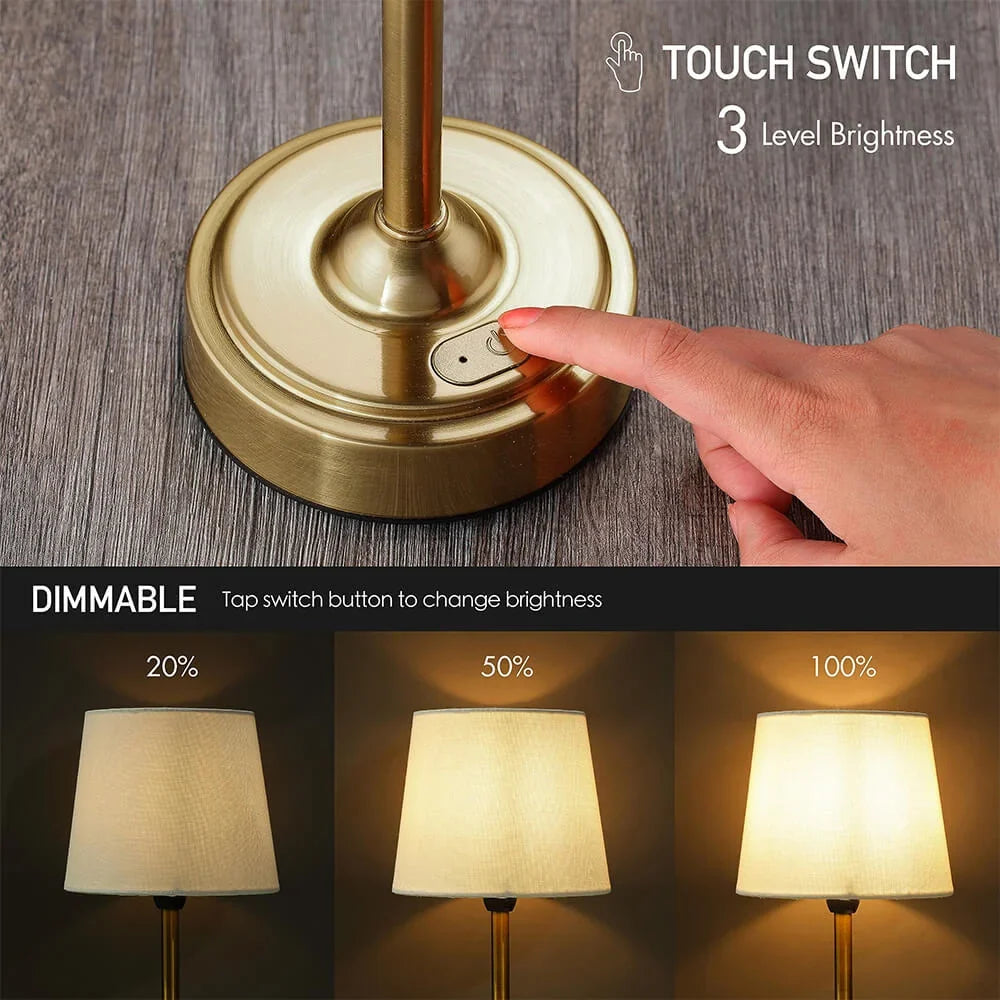 Cordless Table Lamp Fabric Shade Retro Rechargeable Dimmable for Bedside