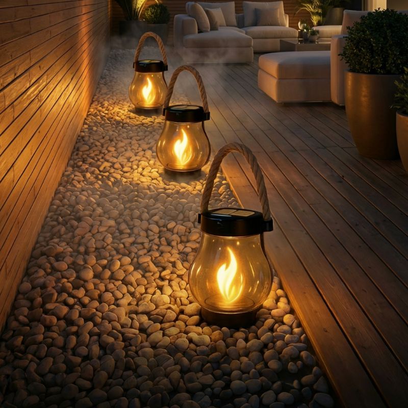 Solar Lantern Outdoor Waterproof Flickering Flame Dusk to Dawn for Patio