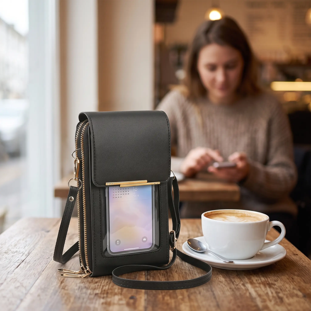 RFID Crossbody Phone Bag Anti Theft Wallet with Clear Touch Window