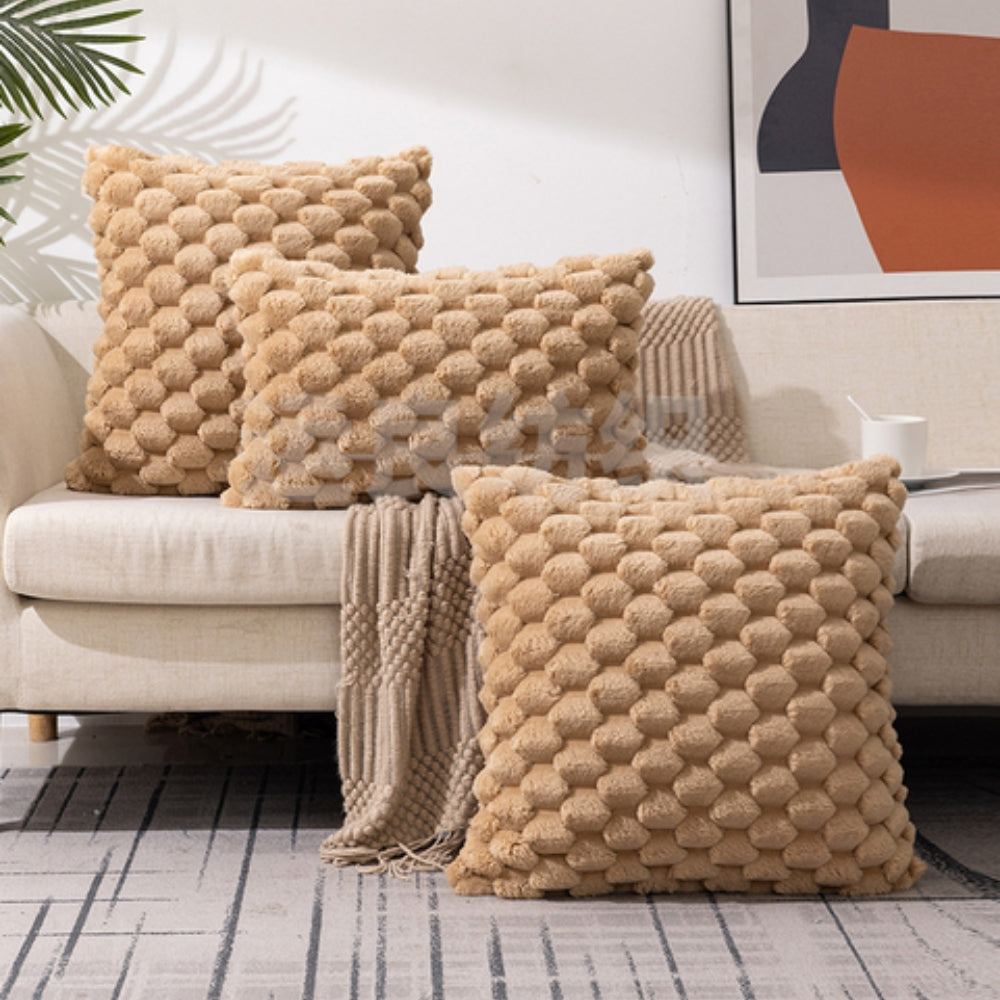 Plush Textured Throw Pillow Cover with 3D Bubble Weave