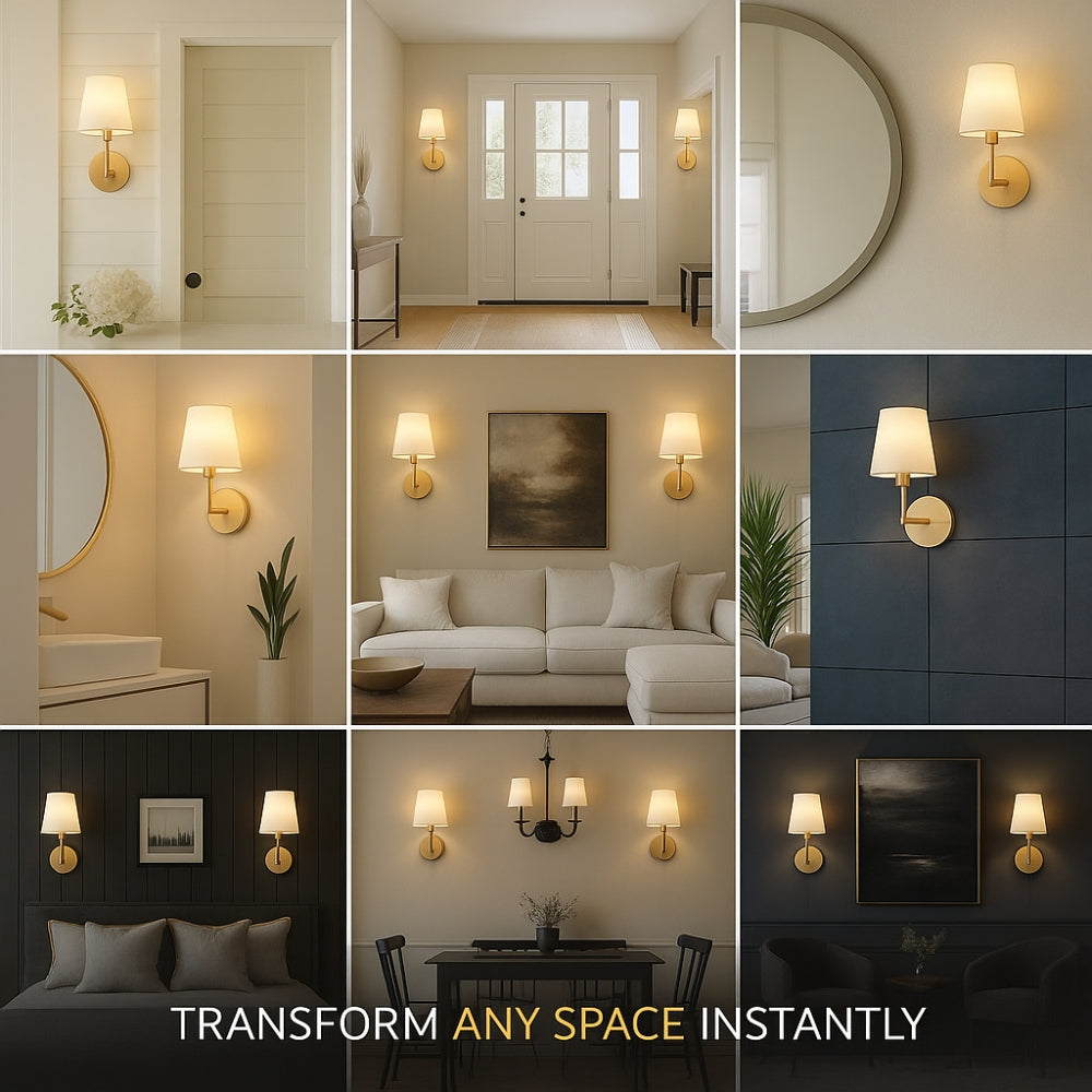 Cordless Wall Sconces Set of 2 Fabric Shade Dimmable with Remote No Wiring