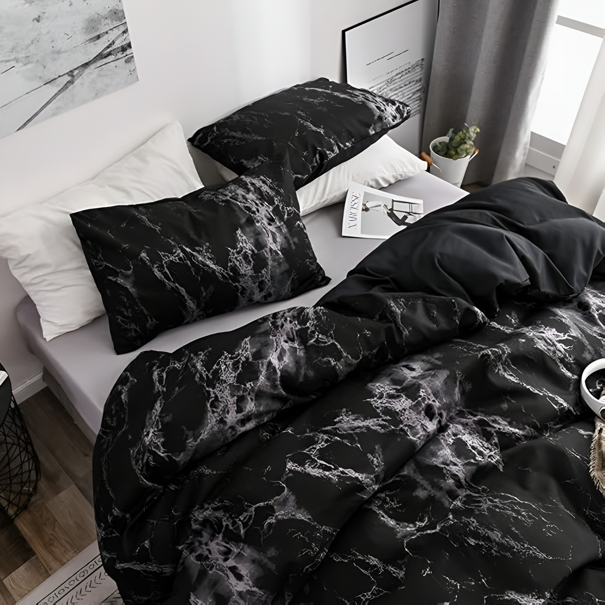Marble Print Duvet Cover Set 3 Piece Microfiber