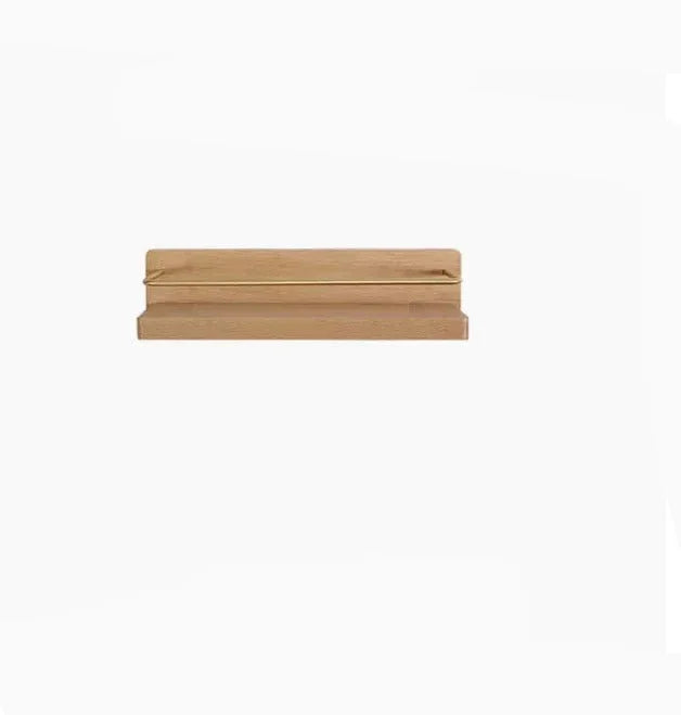 Bamboo Bathroom Shelf Wall Mounted with Metal Guard Rail