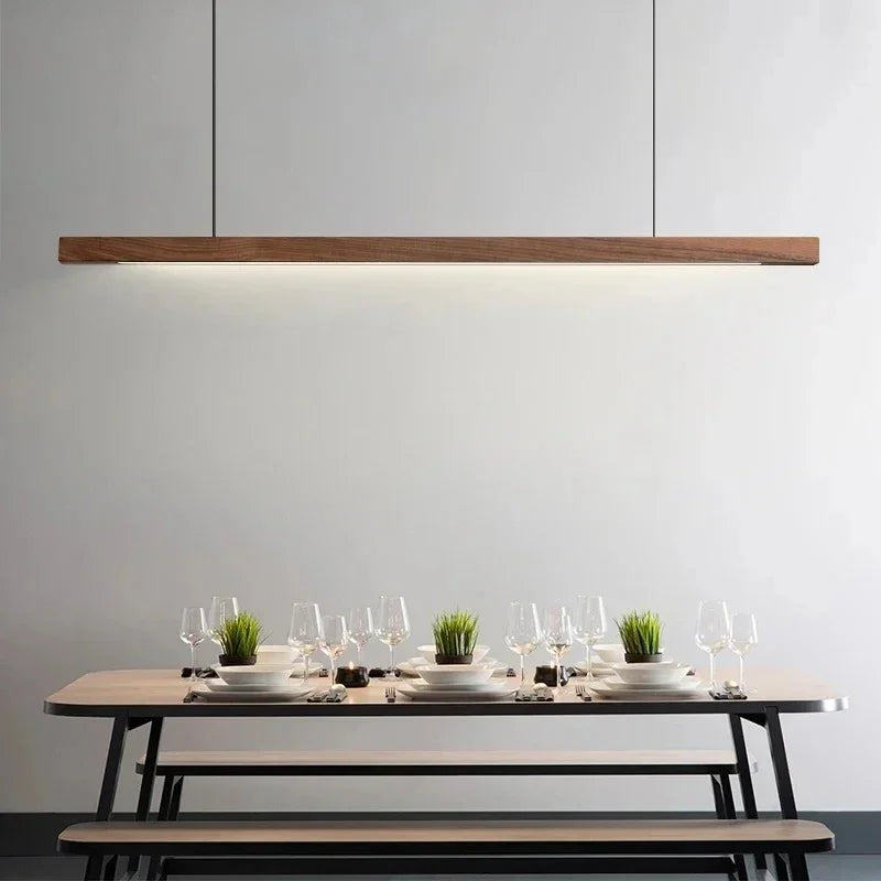 Linear Wood Pendant Light LED for Kitchen Island and Dining Table