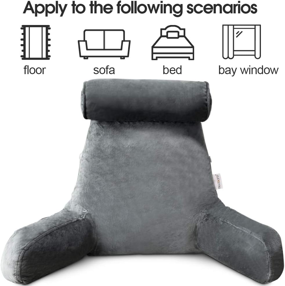Reading Pillow with Arms Backrest for Bed with Side Pocket