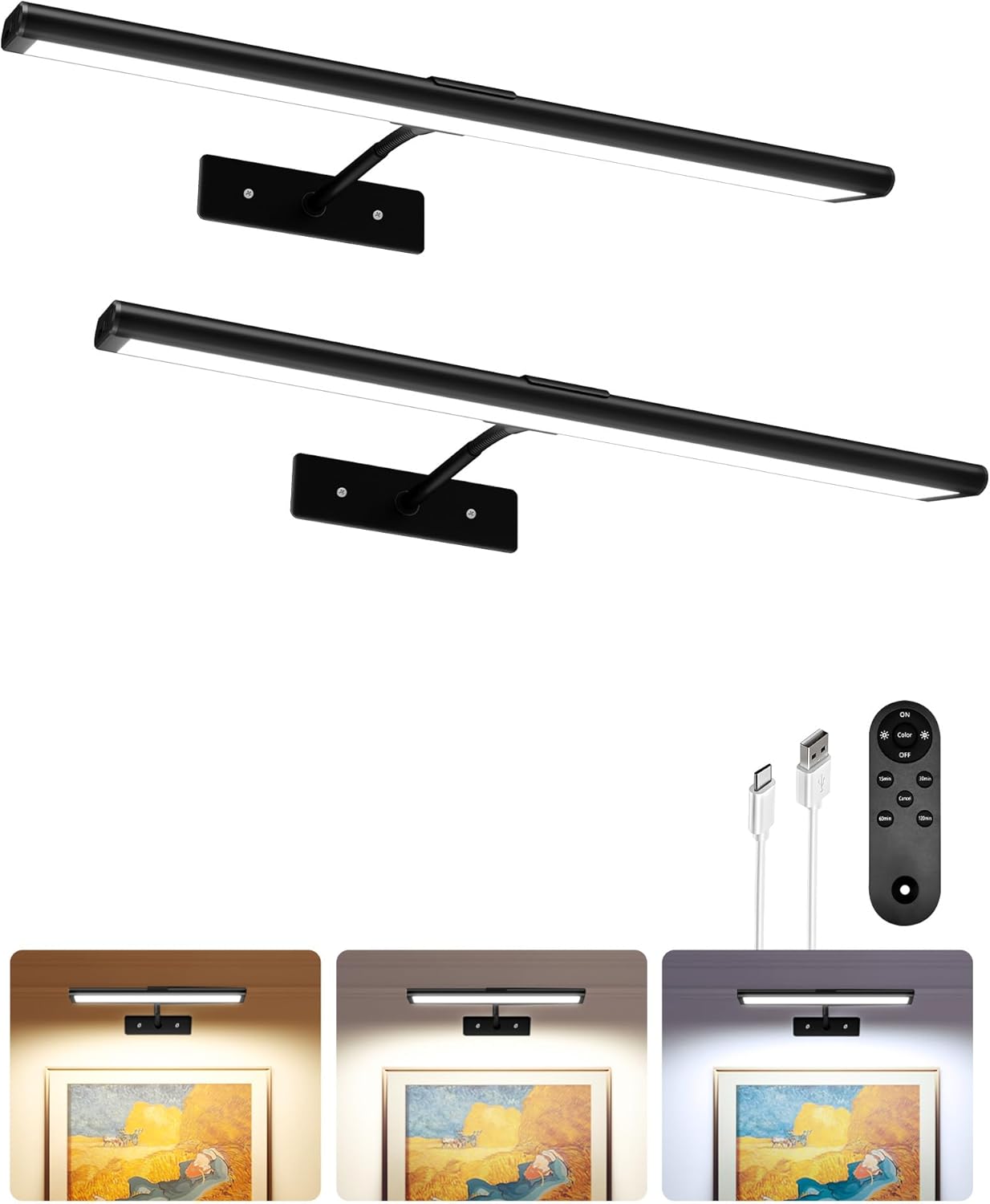 Picture Light Rechargeable Magnetic Mount High CRI for Artwork and Photos