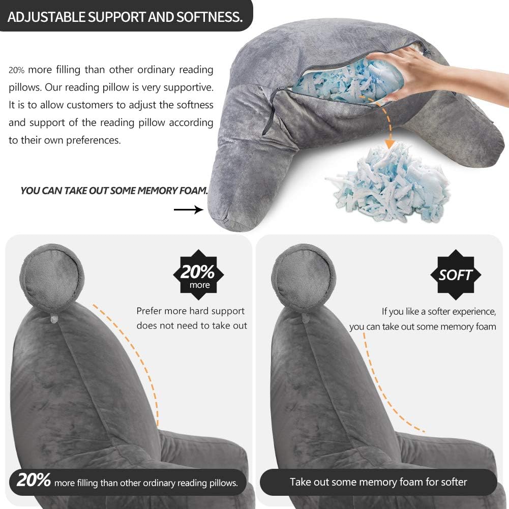 Reading Pillow with Arms Backrest for Bed with Side Pocket