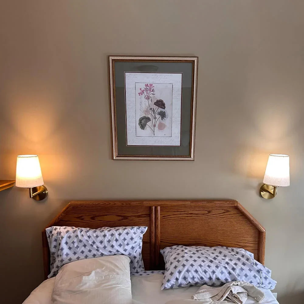 Battery Wall Sconces Set of 2 Vintage Fabric Shade Three Light Tones No Drill