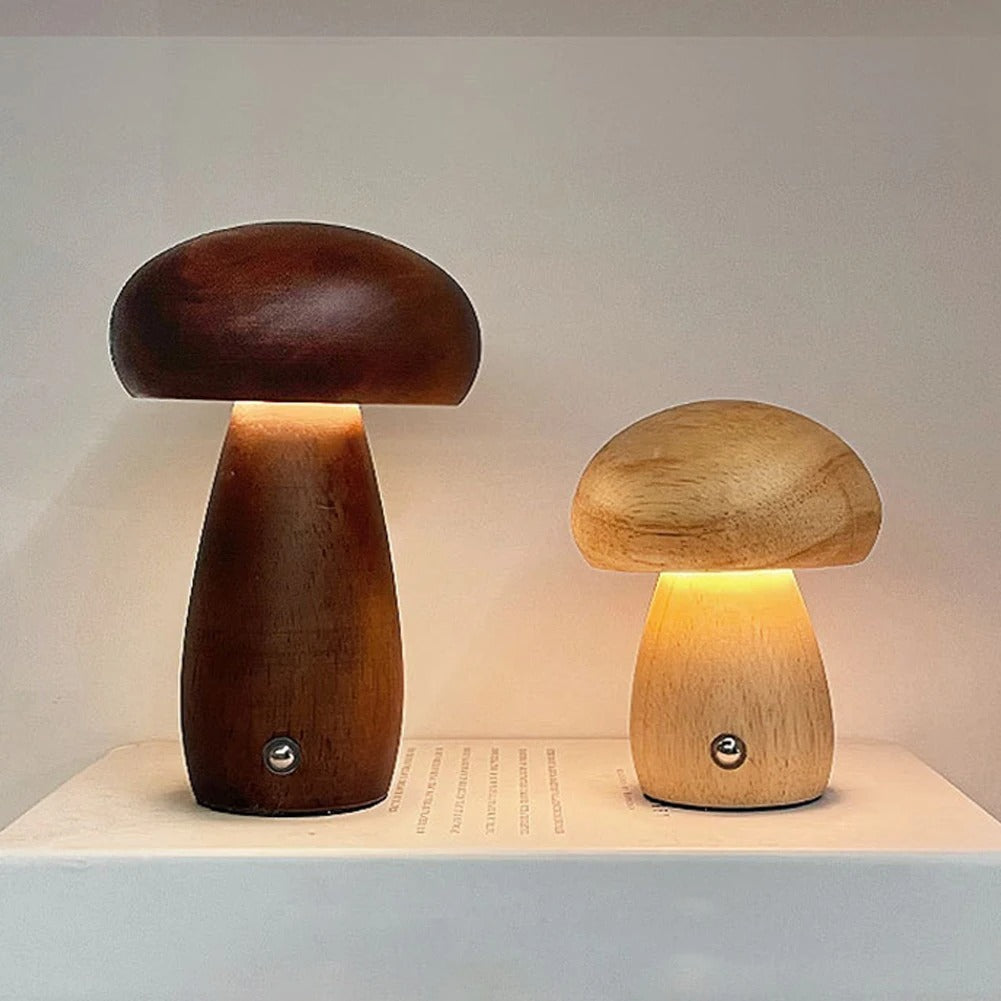 Wooden Mushroom Lamp Bedside Night Light Warm Glow for Nightstand and Shelf