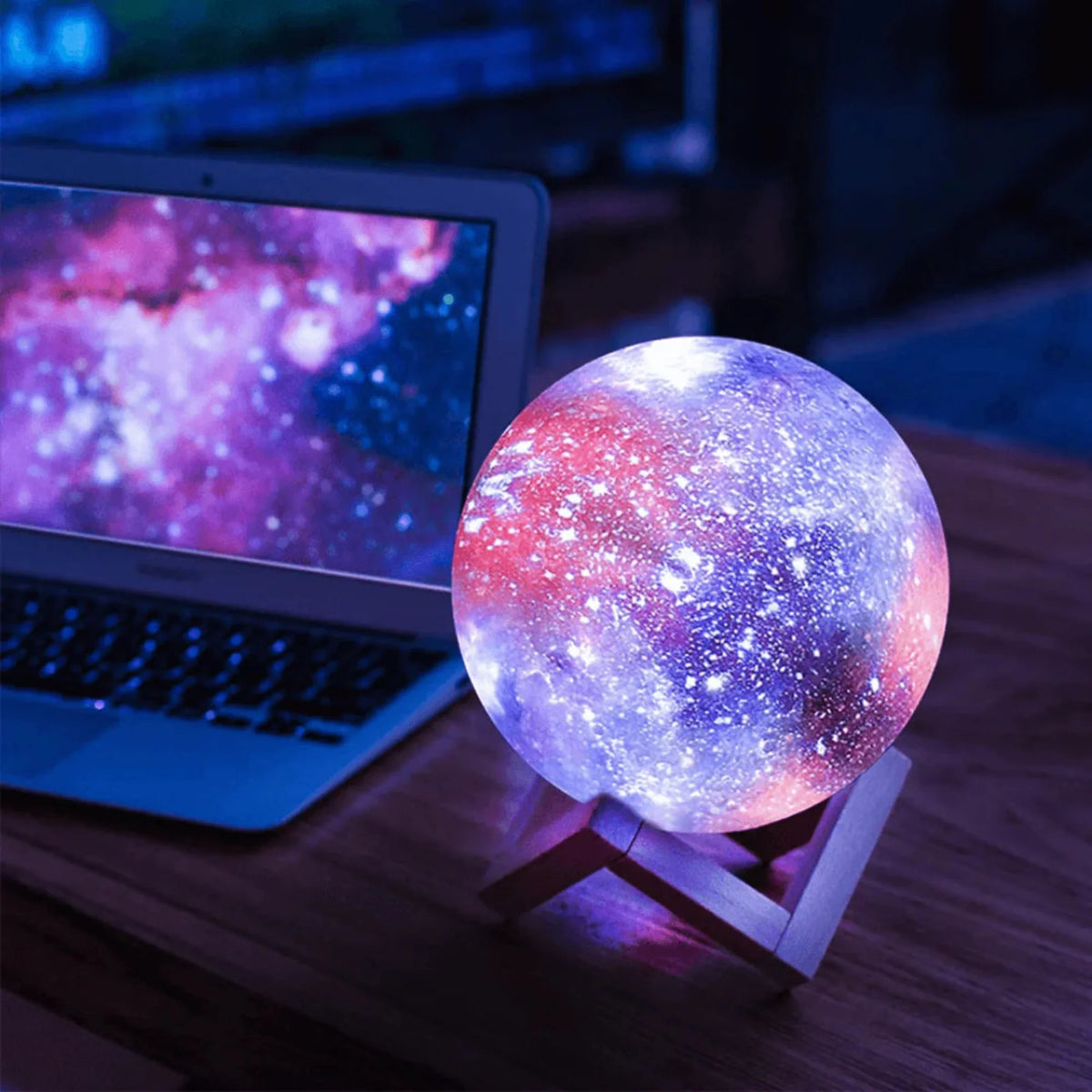 Moon Lamp 3D Printed 16 Color Touch Rechargeable Night Light with Wood Stand