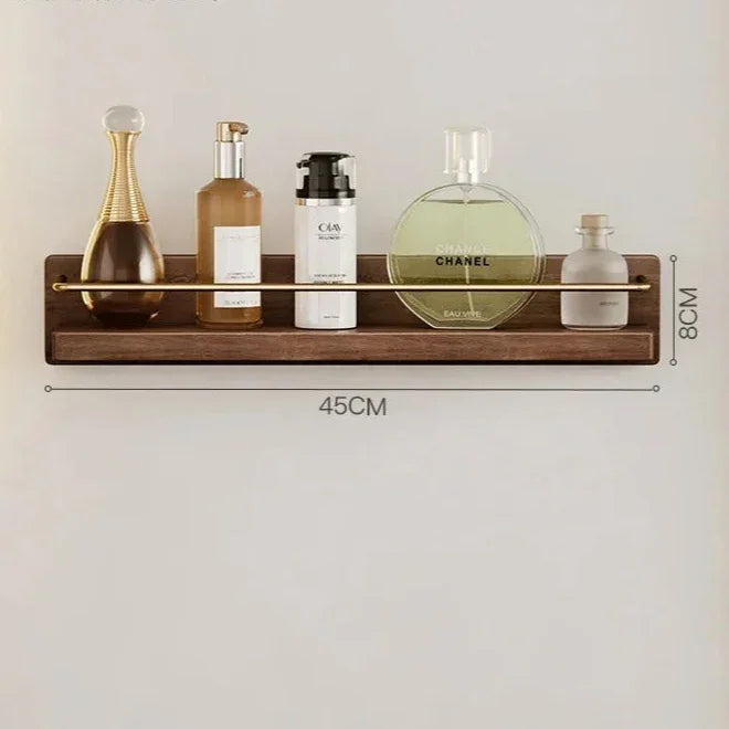 Bamboo Bathroom Shelf Wall Mounted with Metal Guard Rail