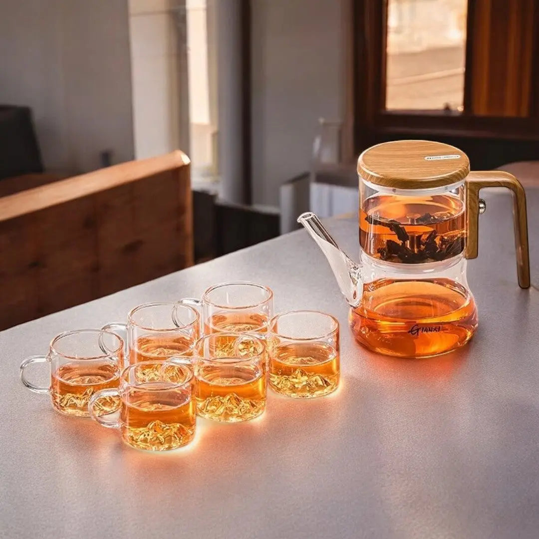 Two-Chamber Magnetic Glass Teapot with Wood Handle