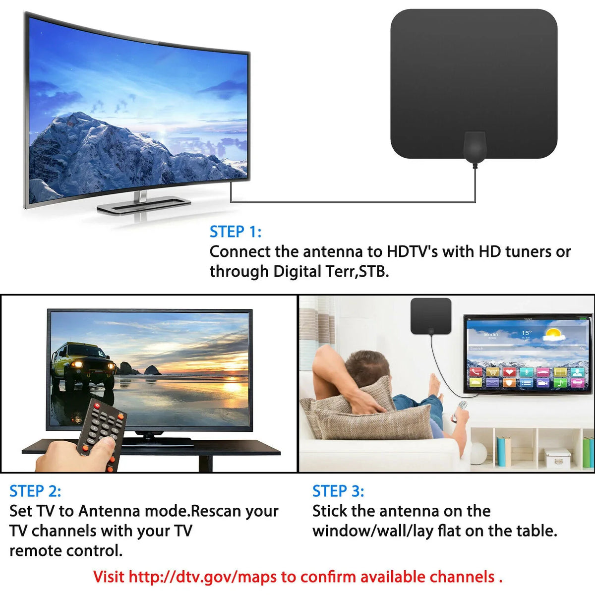 Indoor HDTV Antenna Amplified Thin Panel with Signal Booster