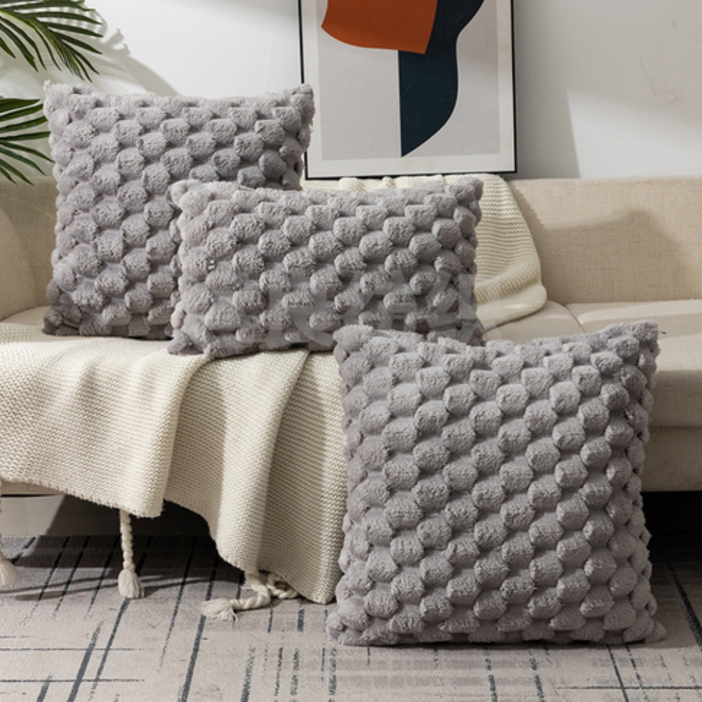 Plush Textured Throw Pillow Cover with 3D Bubble Weave