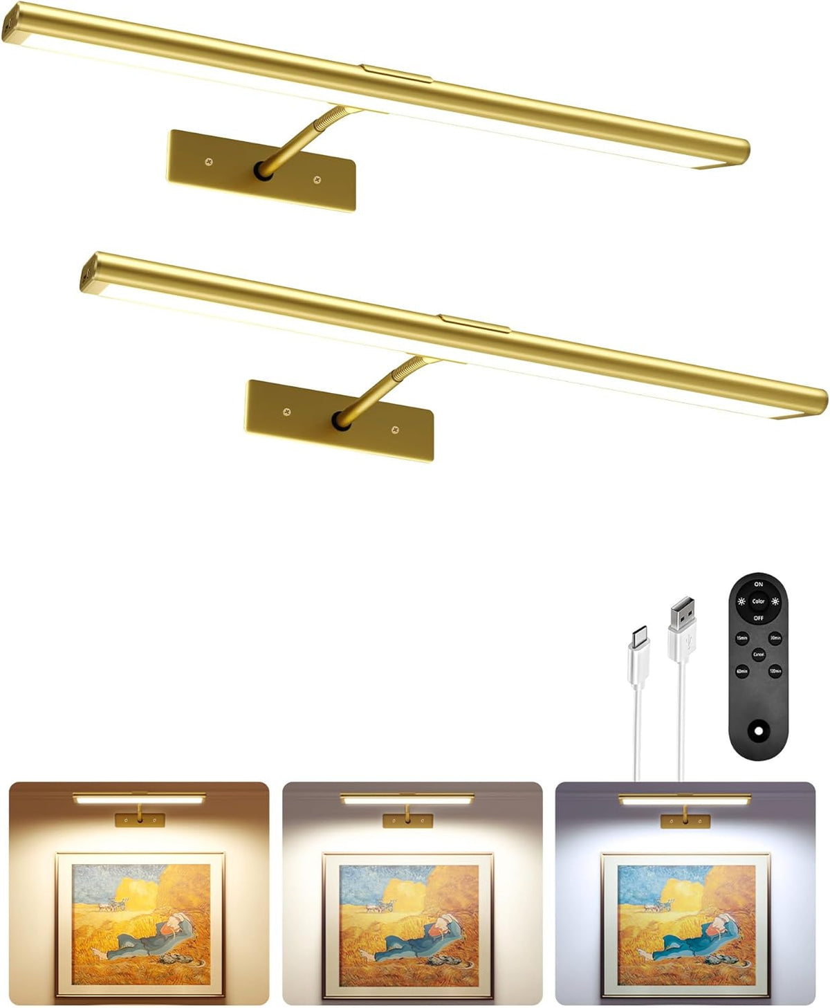 Picture Light Rechargeable Magnetic Mount High CRI for Artwork and Photos