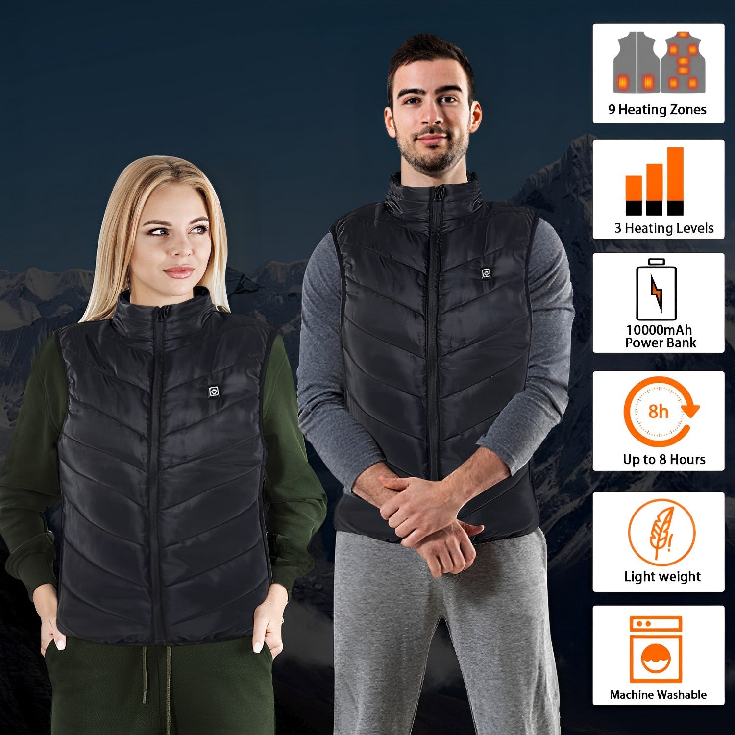 Heated Vest Unisex USB Powered with 10000mAh Battery Pack