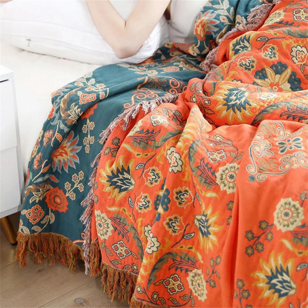 Cotton Gauze Throw Blanket Reversible Vintage Floral