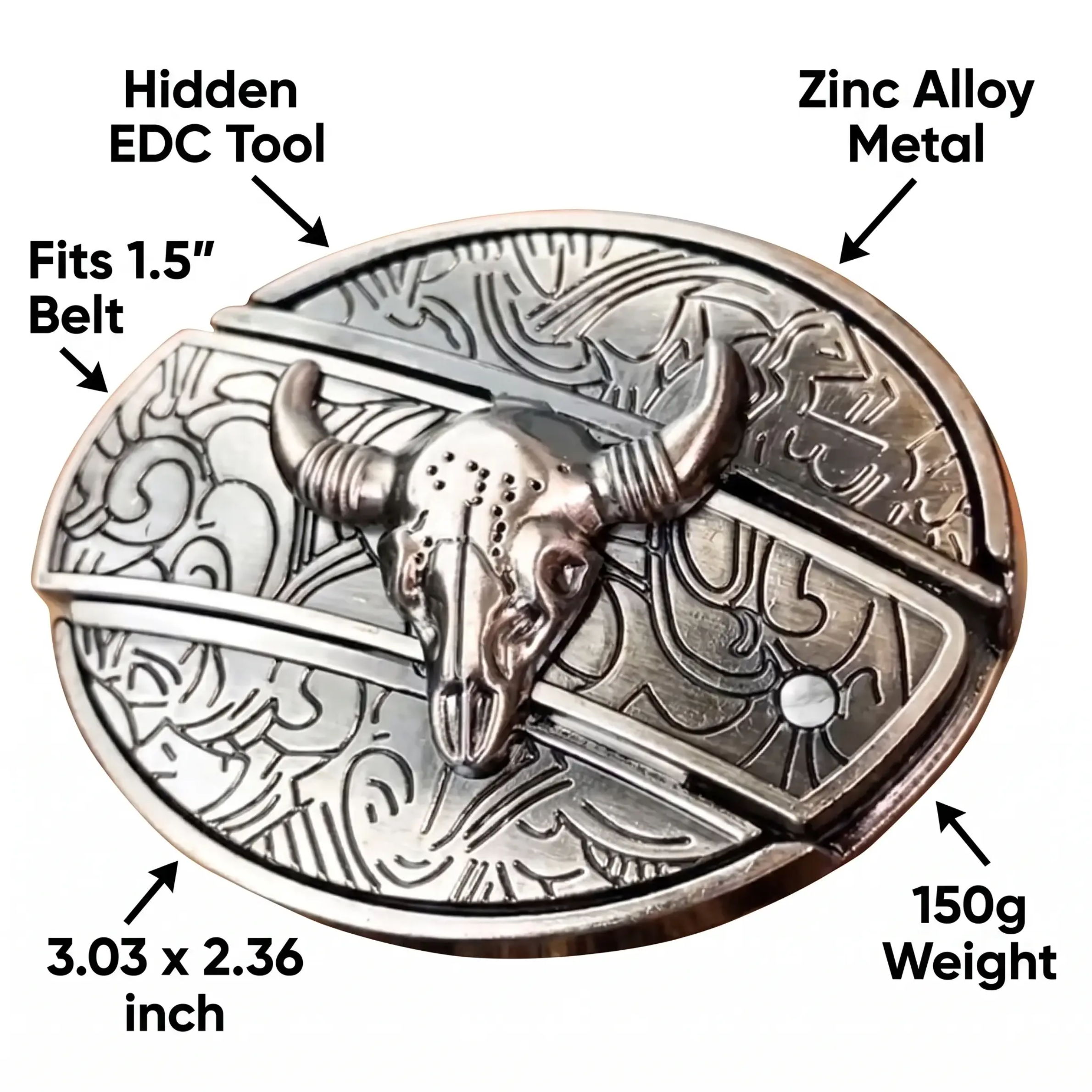 Western Belt Buckle Oval Metal Cowboy Engraved Design for Mens Belts