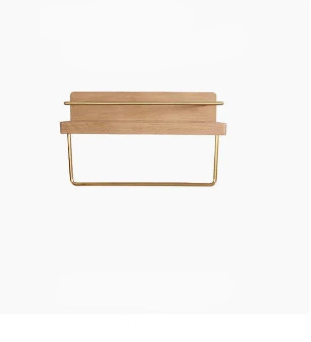 Bamboo Bathroom Shelf Wall Mounted with Metal Guard Rail