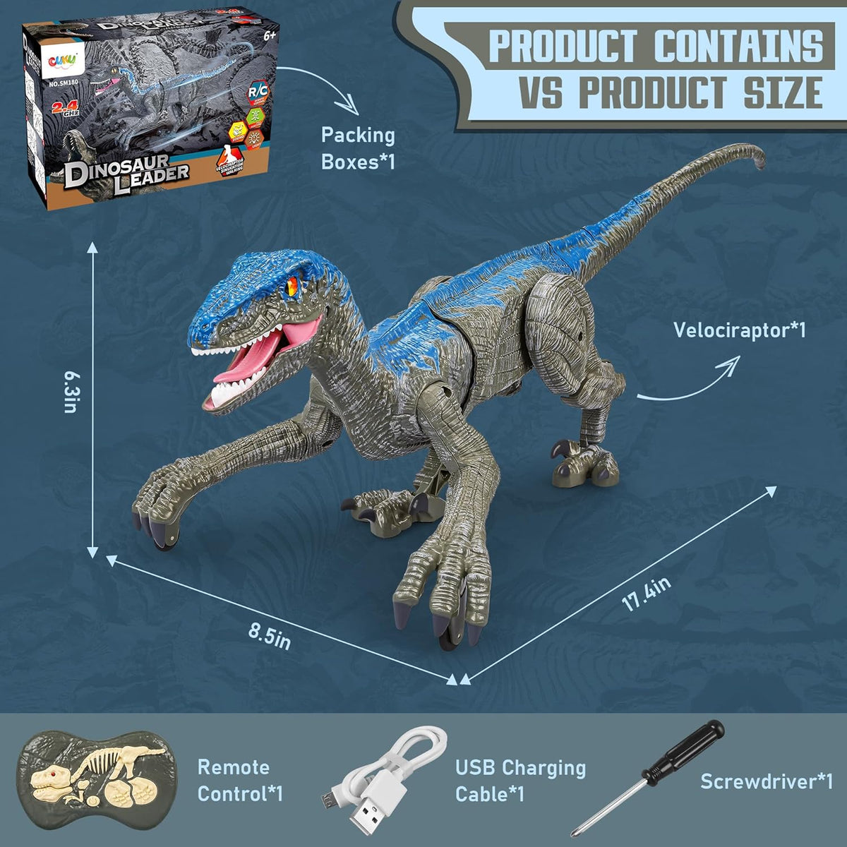 Remote Control Dinosaur Toy Velociraptor with Lights and Sounds