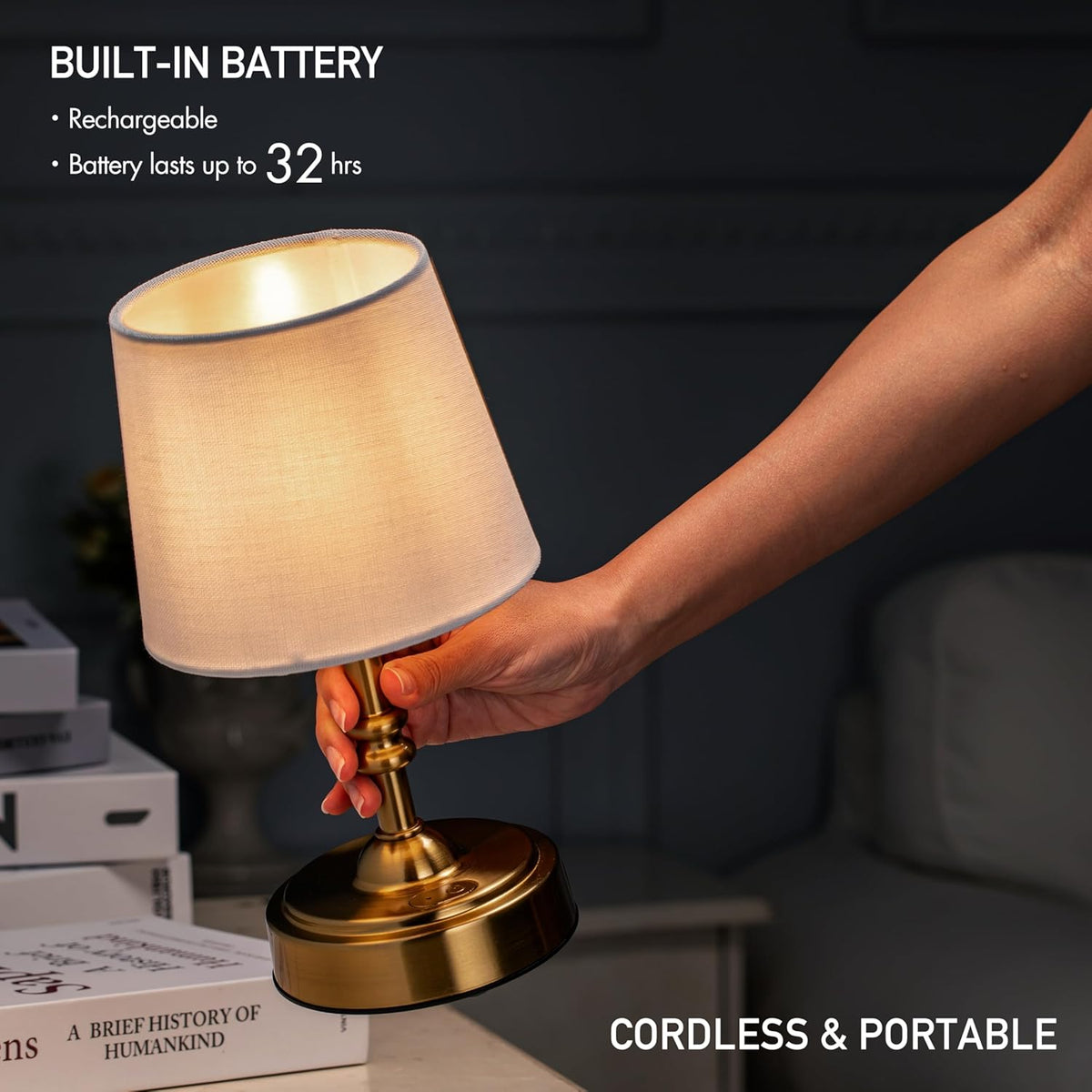 Cordless Table Lamp USB Rechargeable Dimmable for Bedroom and Office Desk